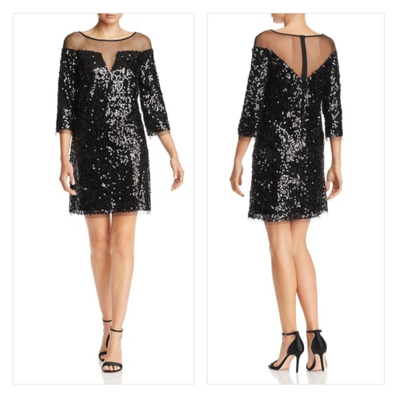 LAUNDRY BY SHELLI SEGAL Sequined Illusion Dress